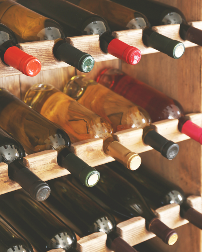wine bottles in cabinet racks