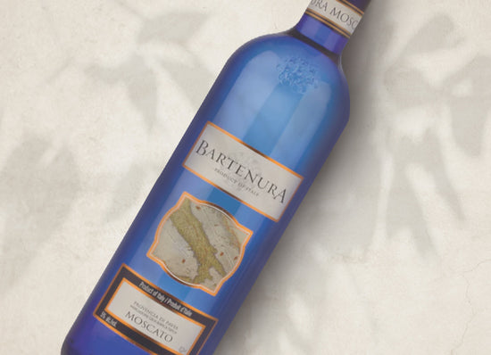 Bartenura Moscato in blue bottle