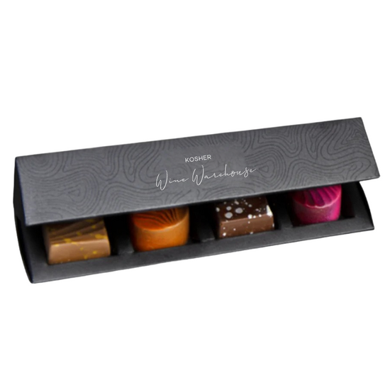 Box of assorted chocolates with a visible brand name on a white background