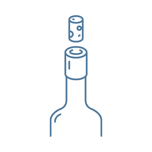 Line drawing of a wine bottle with corkscrew on a white background